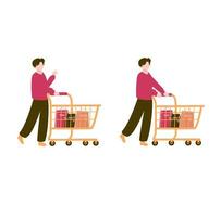 Mens boodschappen doen met trolley vector