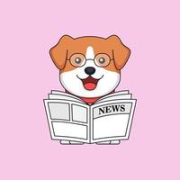 hond slijtage bril en lezen krant- dier werkzaamheid vector schets illustratie mascotte