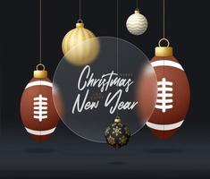 Amerikaans Amerikaans voetbal Kerstmis uitverkoop banier of groet kaart. gelukkig nieuw jaar en vrolijk Kerstmis sport banier met glasmorfisme, glas-morfisme of glas morfisme vervagen. realistisch vector illustratie