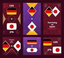 Duitsland vs Japan wedstrijd. wereld Amerikaans voetbal 2022 verticaal en plein banier reeks voor sociaal media. 2022 Amerikaans voetbal infografisch. groep fase. vector illustratie Aankondiging