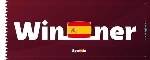Spanje vlag met winnaar leuze Aan Amerikaans voetbal achtergrond. wereld Amerikaans voetbal 2022 toernooi vector illustratie