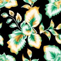 botanisch modieus ontwerp in kleurrijk stijl Aan donker achtergrond naadloos patroon. creatief naadloos patroon met tropisch planten. natuur ornament voor textiel, kleding stof en behang. tropisch behang vector