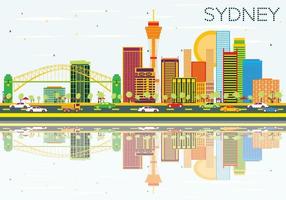 Sydney horizon met kleur gebouwen, blauw lucht en reflecties. vector