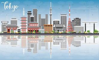 tokyo horizon met grijs gebouwen, blauw lucht en reflecties. vector