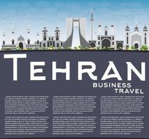 Teheran horizon met grijs oriëntatiepunten, blauw lucht en kopiëren ruimte. vector