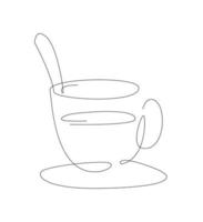 kop van thee lijn kunst. schets heet drankje. een lijn koffie. vector