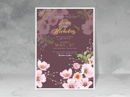 bruiloft uitnodiging kaart met kers bloesem en libel vector