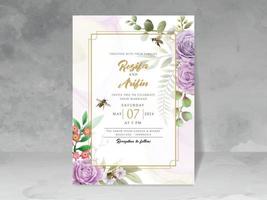 elegant bruiloft uitnodiging met bloemen en bijen waterverf vector
