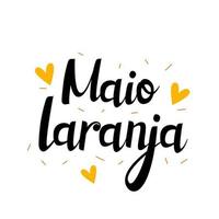 belettering van maio laranja campagne tegen geweld Onderzoek van kinderen. geschreven in Portugees. vector