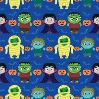 naadloos halloween achtergrond met kinderen in halloween kostuum vector