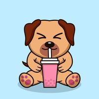 vector illustratie van schattig hond premie drinken boba