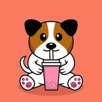 vector illustratie van schattig hond premie drinken boba