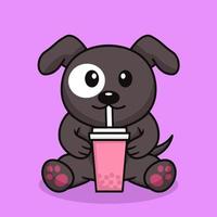 vector illustratie van schattig hond premie drinken boba