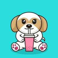 vector illustratie van schattig hond premie drinken boba