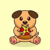 vector illustratie van premie schattig hond aan het eten pizza