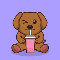 vector illustratie van schattig hond premie drinken boba