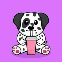 vector illustratie van schattig hond premie drinken boba