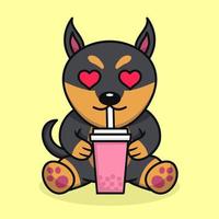 vector illustratie van schattig hond premie drinken boba