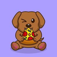 vector illustratie van premie schattig hond aan het eten pizza