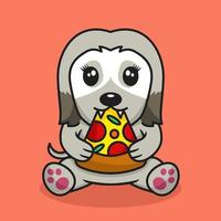 vector illustratie van premie schattig hond aan het eten pizza