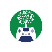 eco spel vector logo ontwerp. groen gamepad vers blad natuur logo ontwerp.