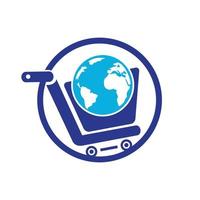 wereldbol boodschappen doen kar vector logo ontwerp. online winkel logo ontwerpen concept.