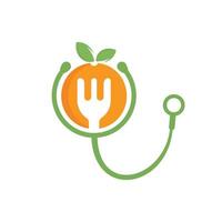medisch voedsel vector logo ontwerp sjabloon. stethoscoop en gezond voedsel eetpatroon logo concept.