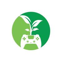 eco spel vector logo ontwerp. groen gamepad vers blad natuur logo ontwerp.