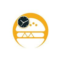 hamburger tijd vector logo ontwerp sjabloon. groot hamburger met klok icoon logo ontwerp.