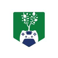 eco spel vector logo ontwerp. groen gamepad vers blad natuur logo ontwerp.