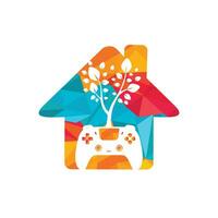 eco spel vector logo ontwerp. groen gamepad vers blad natuur logo ontwerp.