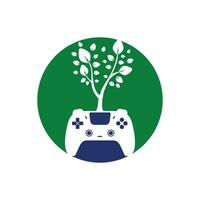 eco spel vector logo ontwerp. groen gamepad vers blad natuur logo ontwerp.