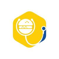 gezond voedsel vector logo ontwerp. groot hamburger met stethoscoop icoon logo ontwerp.