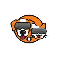 hond en kat vervelend virtueel realiteit stofbril illustratie vector