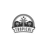 tropisch palm monochroom insigne met zon vector