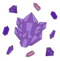 heks Kristallen. verzameling Purper Kristallen illustratie. Daar zijn klein veelkleurig Kristallen in de omgeving van. doodles Kristallen. vector