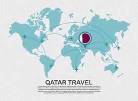 reizen naar qatar poster met wereld kaart en vliegend vlak route bedrijf achtergrond toerisme bestemming concept.eps vector