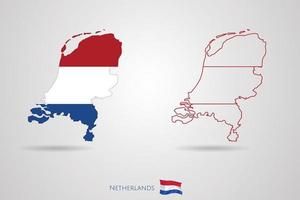 Nederland republiek kaart met vlag, vector illustratie.