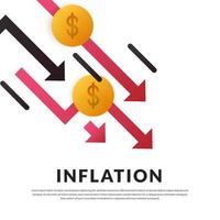 bedrijf economie crisis concept. inflatie geld. pijl verminderen verloren failliet verloren inkomen concept vector