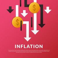 bedrijf economie crisis concept. inflatie geld. pijl verminderen verloren failliet verloren inkomen concept vector