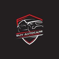 suv auto auto zorg logo schild ontwerpen, wijnoogst retro logo voor automotive of auto wijziging vector