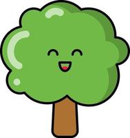 eco boom voor pleisters, insignes, stickers, logo's. schattig grappig tekenfilm karakter icoon in Aziatisch Japans kawaii stijl, vlak illustratie. vector ecologie tekening van boom.