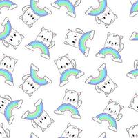 schattig kawaii kat met regenboog. vector illustratie. naadloos patroon.