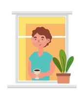 vent drinken koffie in de venster vector