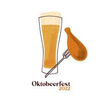 oktoberbierfeest 2022 illustratie met gestileerde bier mok en gegrild kip Aan een vork geïsoleerd Aan wit achtergrond vector