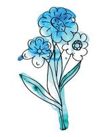 bloem blauw boeket illustratie met waterverf. hand- getrokken waterverf illustratie met blauw waterverf bekladden vector