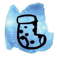 hand- getrokken illustratie van Kerstmis sok met blauw waterverf bekladden vector