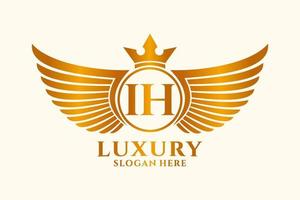 luxe Koninklijk vleugel brief ih kam goud kleur logo vector, zege logo, kam logo, vleugel logo, vector logo sjabloon.