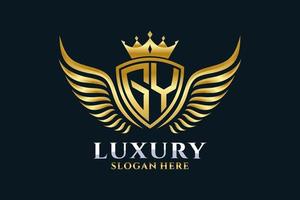 luxe Koninklijk vleugel brief gy kam goud kleur logo vector, zege logo, kam logo, vleugel logo, vector logo sjabloon.