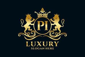 eerste pi brief leeuw Koninklijk luxe logo sjabloon in vector kunst voor luxueus branding projecten en andere vector illustratie.